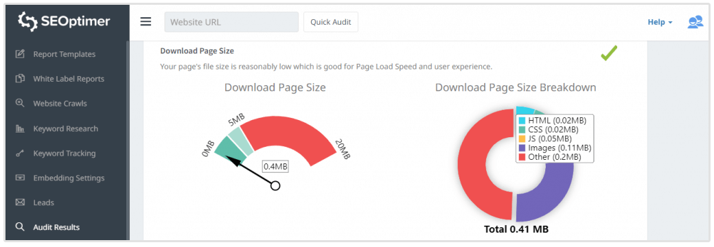 tamanho da página de download